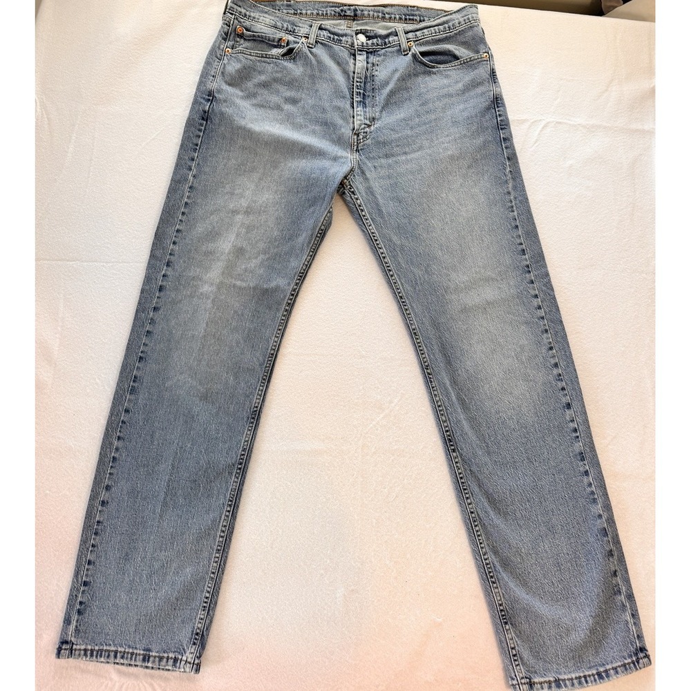Levis 505 Jeans Mens 38x32 Blue Regular Fit Straight Stretch Denim Light Wash